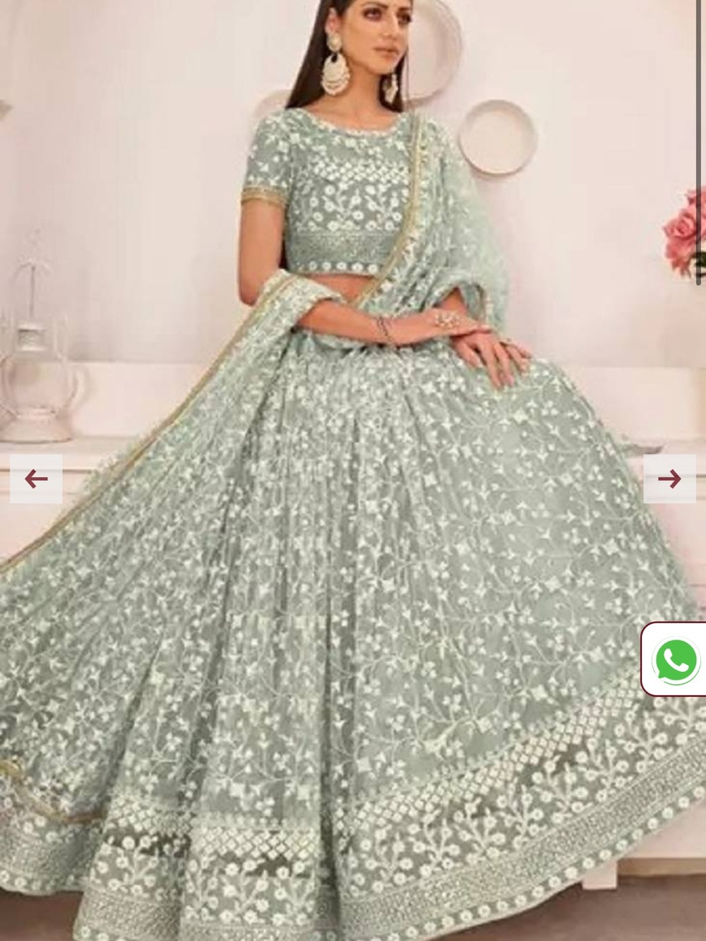 Embroidered Sage Green Maxi Lehenga Dress